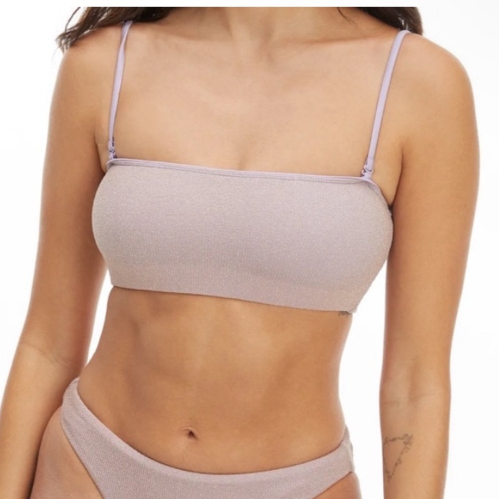 NWT Good American Sparkle Bandeau Bikini Top - Lilac